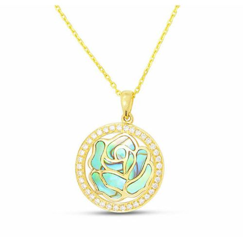 Small Abalone and Diamond Venus Floral Pendant
