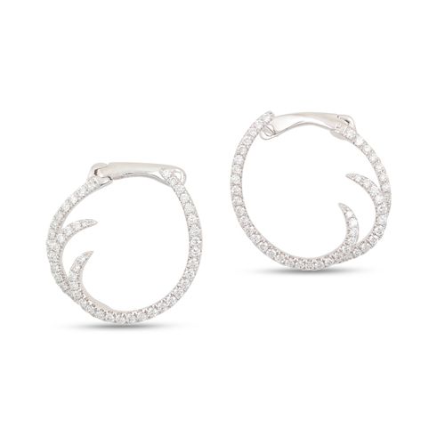 Small All White Diamond Single Wave Hoops