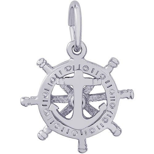 Small Anchor & Ships Wheel Charm - 14K White Gold - 10-1668-wg