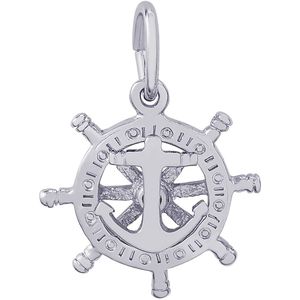 Small Anchor & Ships Wheel Charm - 14K White Gold - 10-1668-wg