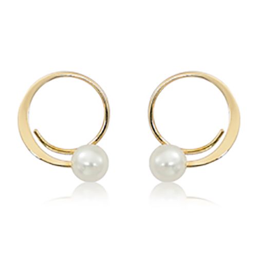 Small Angled Freshwater Pearl Hook Earrings - 14K Yellow Gold