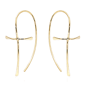 Small Cross Drop Earrings - 14K Yellow Gold