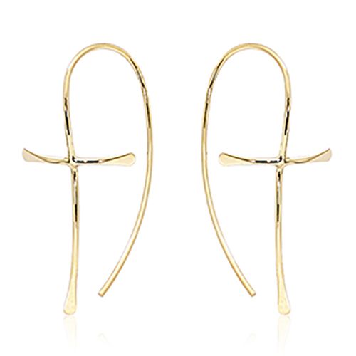 Small Cross Drop Earrings - 14K Yellow Gold
