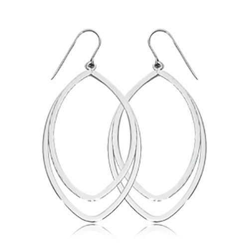 Small Double Oval Drop Earrings - Sterling Silver