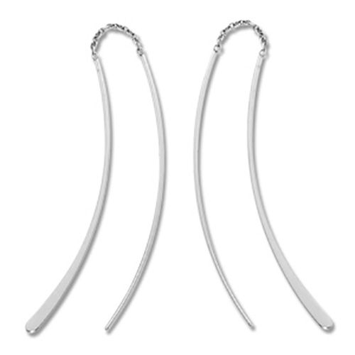 Small Double Wire Dangle Drop Earrings - 14K White Gold