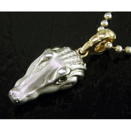 Small Gator Head Pendant with Tsavorite Eyes - Sterling Silver and 14K  - SD-SGP562