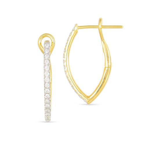 Small half-diamond marquise hoop earrings