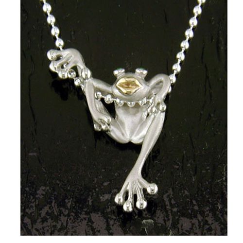 Small Hanging Frog Pendant - Sterling Silver and 14K Gold  - SD-SGP201