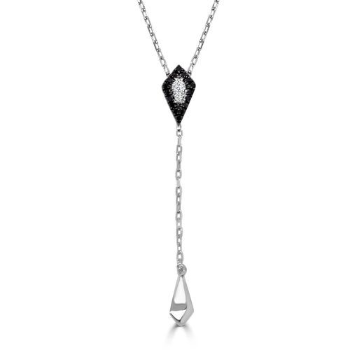 Small Kite &#8211; Shaped Firenze II White & Black Diamond Lariat Necklace With Chain