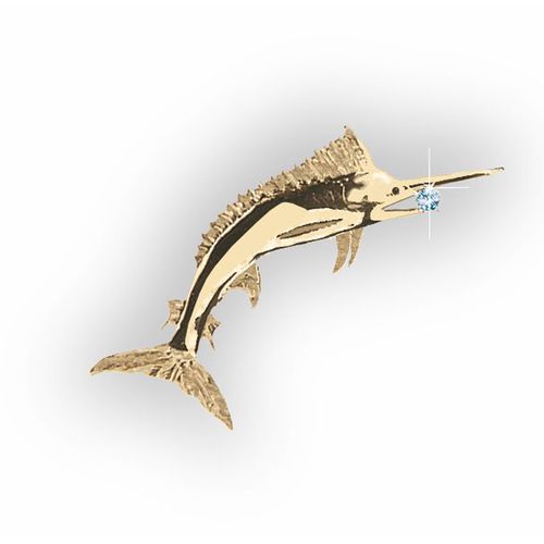 Small Marlin with Diamond Pendant - 14K Yellow Gold