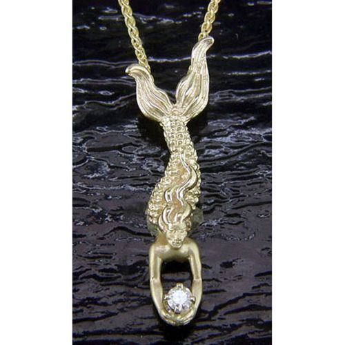 Small Mermaid Pendant - 14K Gold  - SD-M110-D