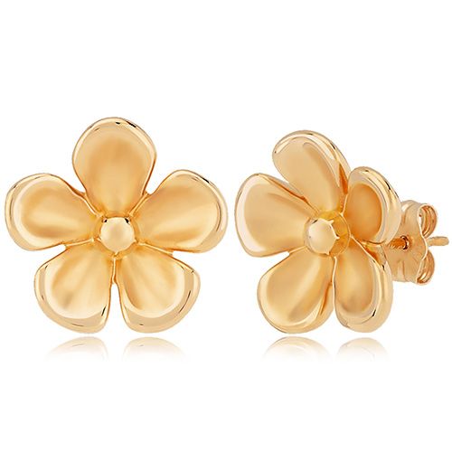 Small Pansy Flower Post Earrings - 14K Yellow Gold