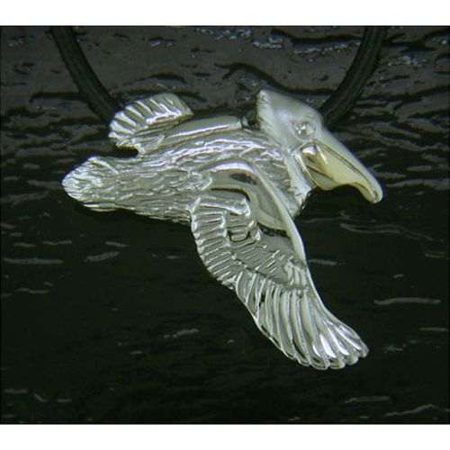 Small Pelican Necklace - Sterling Silver and 14K Gold  - SD-SGN672-18
