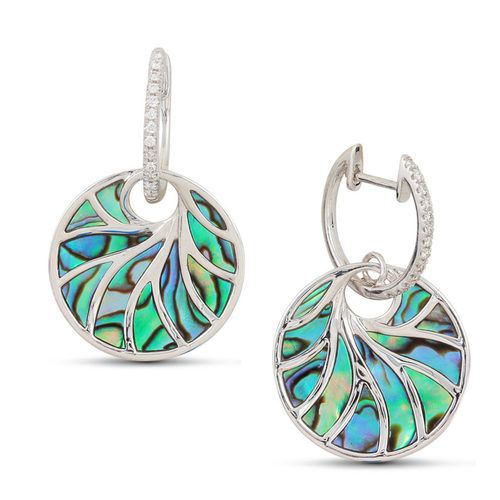 Small Round Abalone with Diamond Top Venus II Earrings