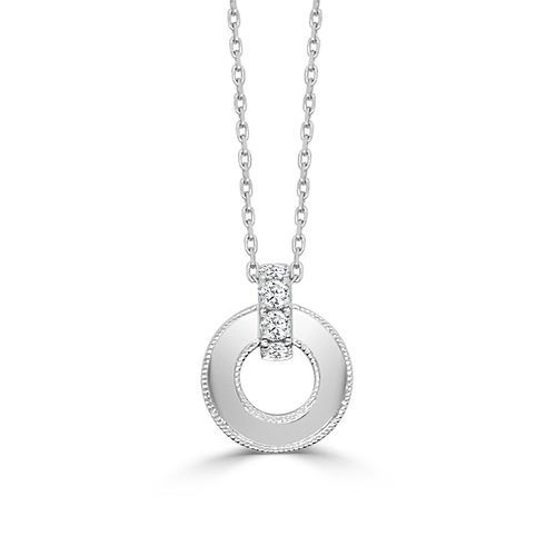 Small Round Polish Open Nebula, Diamond Bale Round Polish Milgrain Pendant