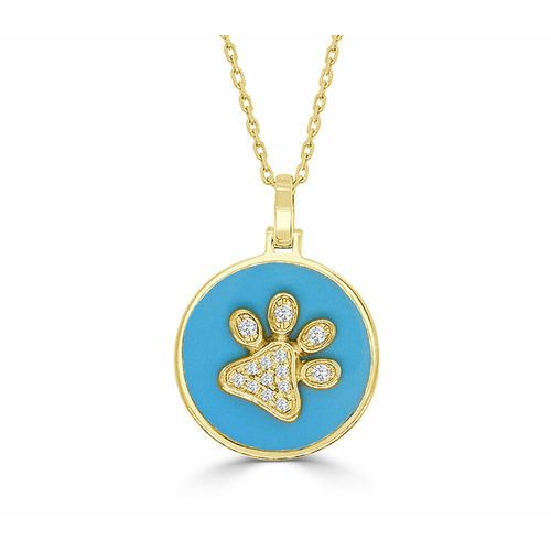 Small Round Slanted Diamond Paw Turquoise Happy Pendant