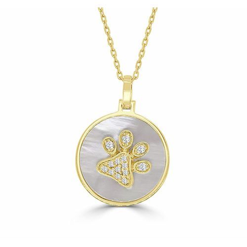 Small Round Slanted Diamond Paw White Mother of Pearl Happy Pendant