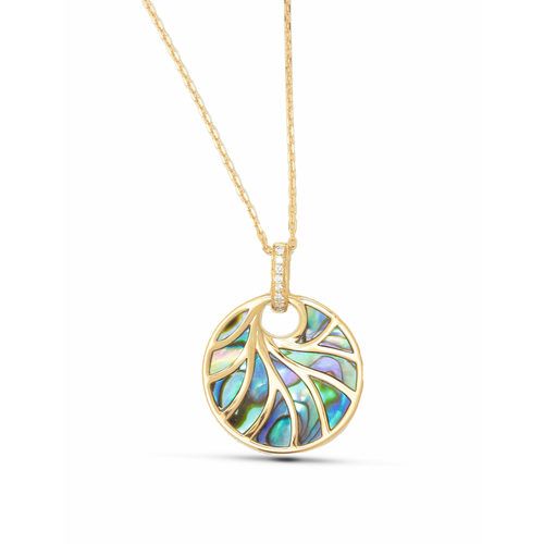 Small round White Mother of Pearl and Diamond Luna Pendant