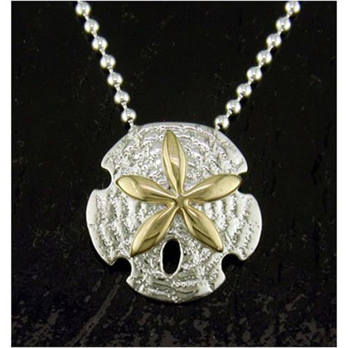 Small Sand Dollar Pendant - Sterling Silver and 14K Gold  - SD-SGP309