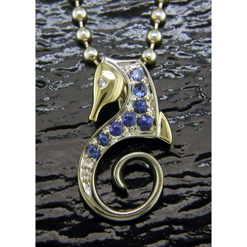 Small Sea Horse Pendant - Sterling Silver and 14K Gold  - SD-SGP612B