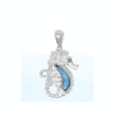 Small Seahorse Larimar Charms & Pendants W/white Topaz  - PSSHLSM