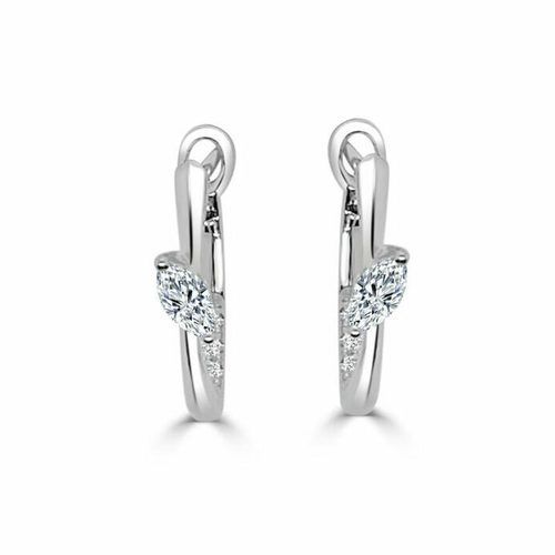 Small Slanted Marquise Center Half Diamond  Bolt  Hoop Earrings
