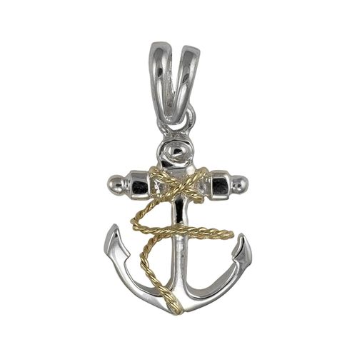 Small Two Tone Anchor Pendant - Sterling Silver & 14K Gold