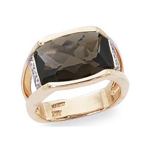 Smokey Quartz & Diamonds Ring - 14K Yellow Gold Size 7