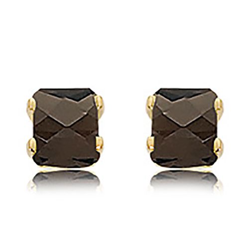 Smokey Quartz Emerald Cut Earrings - 14K Yellow Gold