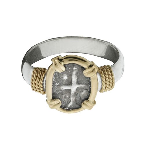 Spanish Replica Coin Ladies Ring - Sterling Silver & 14K Gold Size 6.0