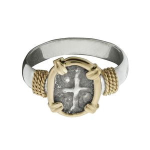 Spanish Replica Coin Ladies Ring - Sterling Silver & 14K Gold Size 7.0