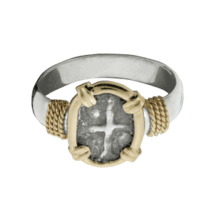 Spanish Replica Coin Ring - Sterling Silver & 14K Yellow Gold Size 10