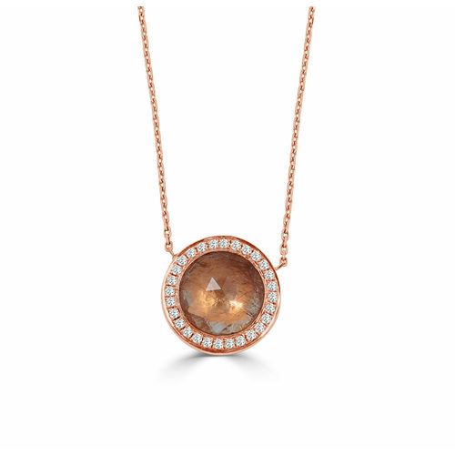 Sphera Round Red Rutilated Quartz & Diamond Drop Pendant