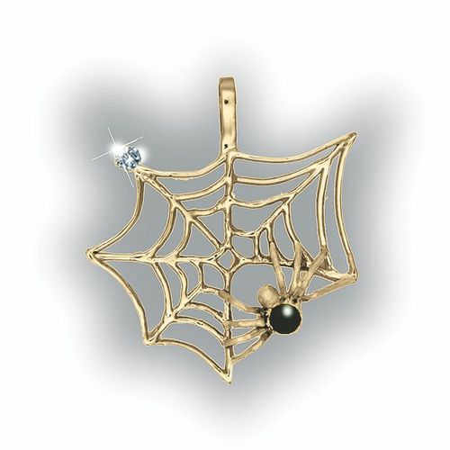 Spider and Web with Diamond Pendant - 14K Yellow Gold