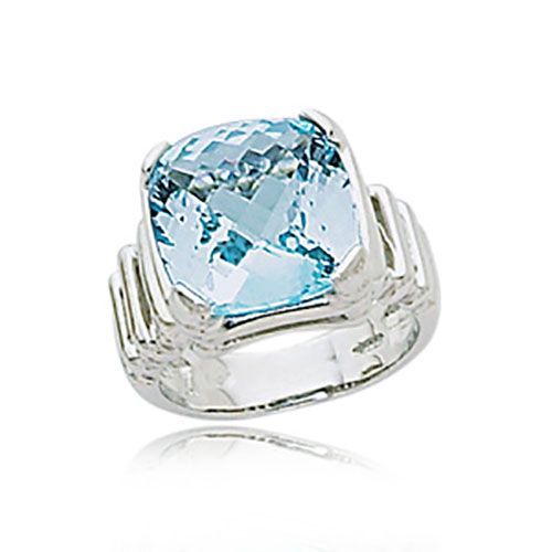 Square Blue Topaz Ring - 14K White Gold Size 7