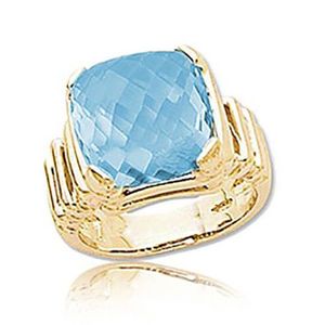 Square Blue Topaz Ring - 14K Yellow Gold Size 7