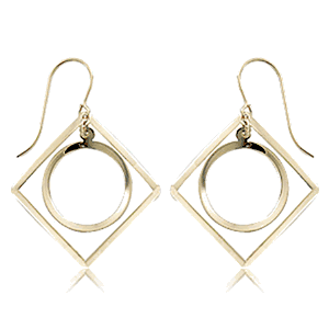Square Circle Reverso Drop Earrings - 14K Yellow Gold