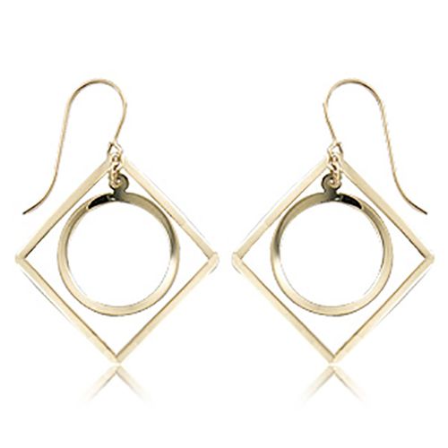 Square Circle Reverso Drop Earrings - 14K Yellow Gold