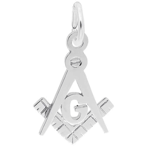 Square & Compass Charm 14K While Gold - 10-2949-0-14KW