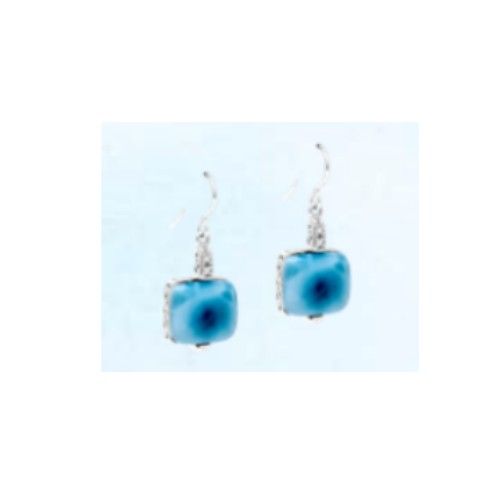 Square Larimar Earrings With White Topaz  - MAL116SE