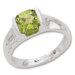 Square Peridot Ring - Sterling Silver Size 7