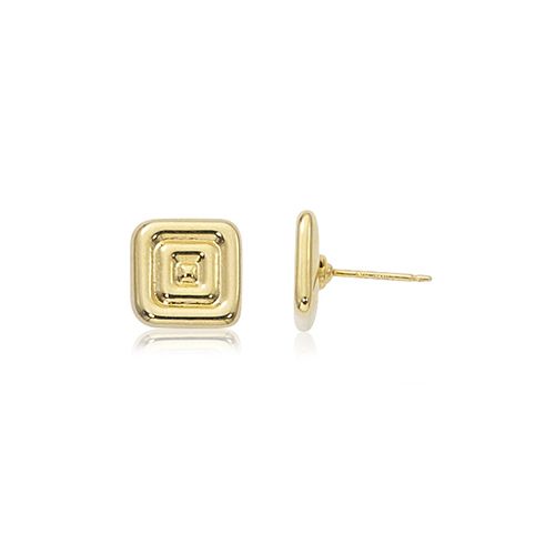 Square Ribbed Stud Earrings - 14K Yellow Gold