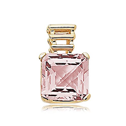 Square Rose Quartz Pendant - 14K Yellow Gold