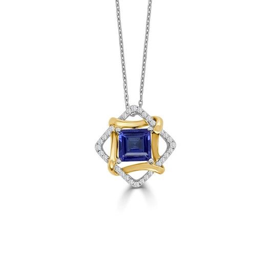 Square Tanzanite & Diamond Semi Mount Pendant