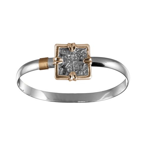 Square Treasure Coin Bracelet - Sterling Silver & 14K 6mm 6.5 Inch
