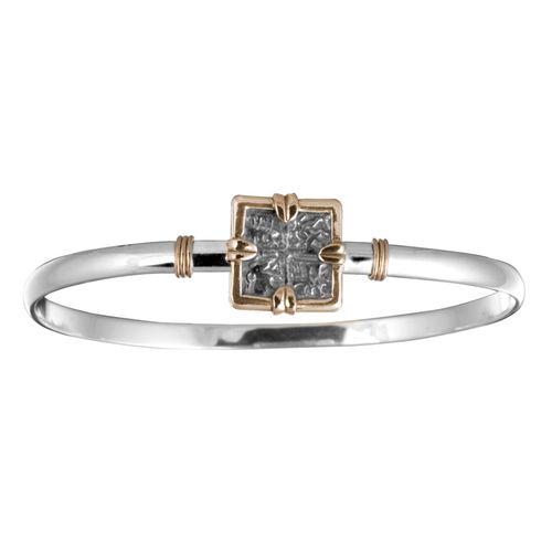 Square Treasure Coin Hook Bracelet - Silver & 14K Gold 4mm 6.5 Inch