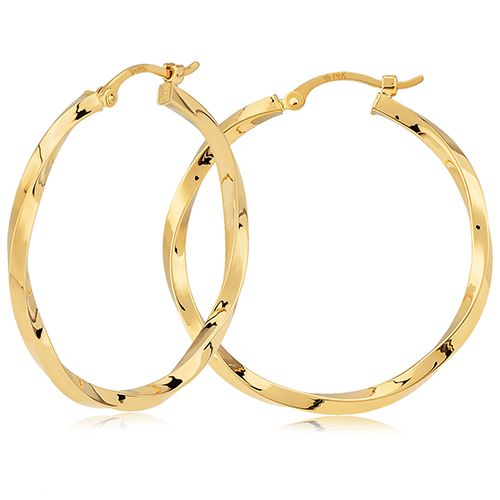 Square Twist Tubing 1.8 x 30mm Hoop Earrings - 14K Yellow Gold