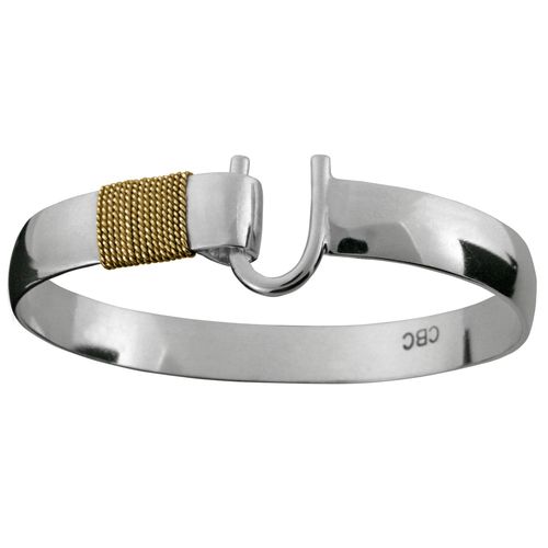 Sterling Silver 10mm Caribbean Hook Bracelet W/14ky Gold Wrap 9.0 Inch - C1090