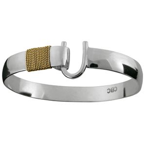Sterling Silver 10mm Caribbean Hook Bracelet W/14ky Gold Wrap 9.0 Inch - C1090