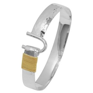 Sterling Silver 10mm Caribbean Hook Hammered Bracelet W/14ky Gold Wrap 8.5 Inch - C10HAM85